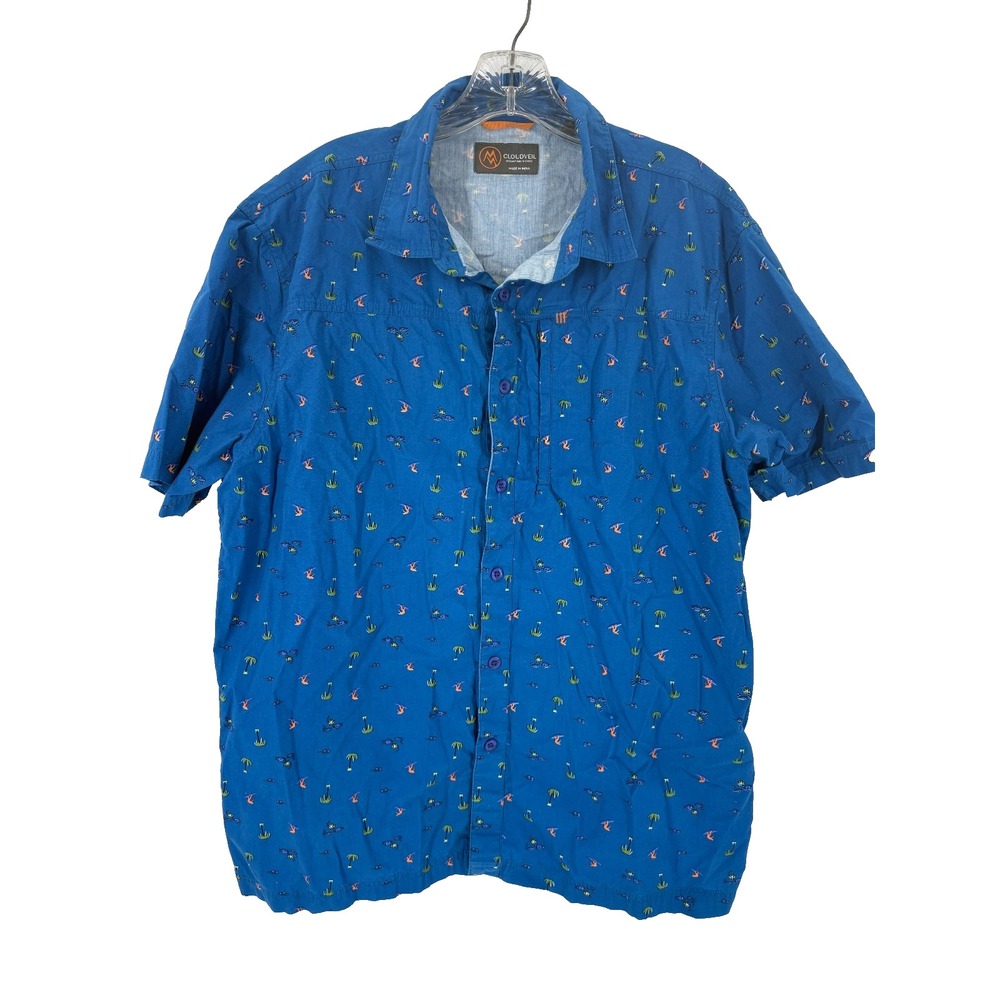 Cloudveil Mountain Works Men's Blue Plaid Short‎ Sleeve Button-Up Shirt Size L